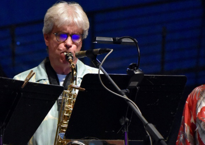 Glenn Lankford playing on his saxophone.