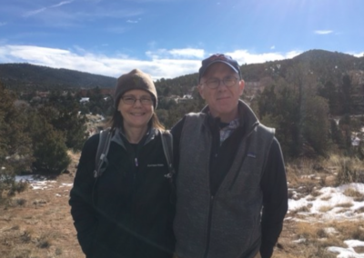 Helen Downs and her husband together on a hike.